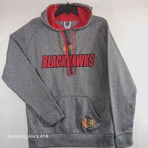 Chicago Blackhawks Mens Small Hoodie Sweatshirt Grey Red NHL Embroidered‎ Logo